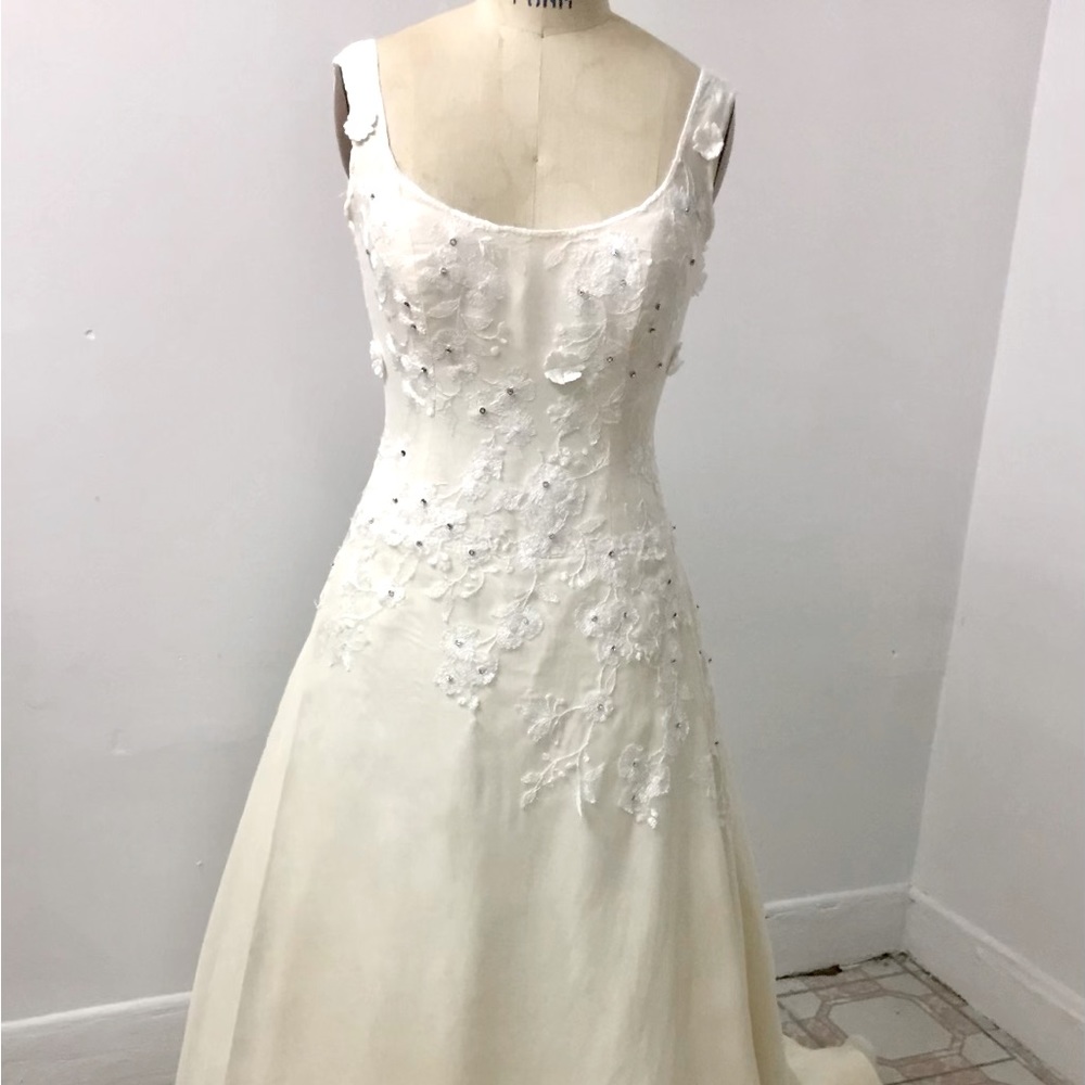 Bridal Wedding Off white lace, silk organza with swarovski crystals dress.